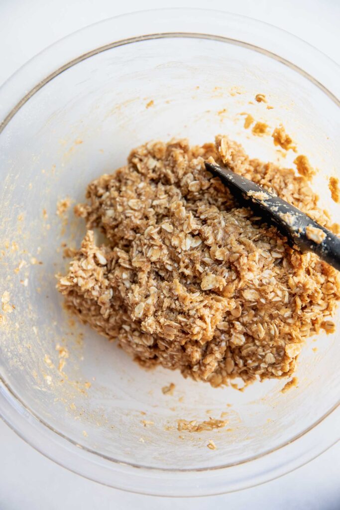 Oat dough base after mixing in a bowl.