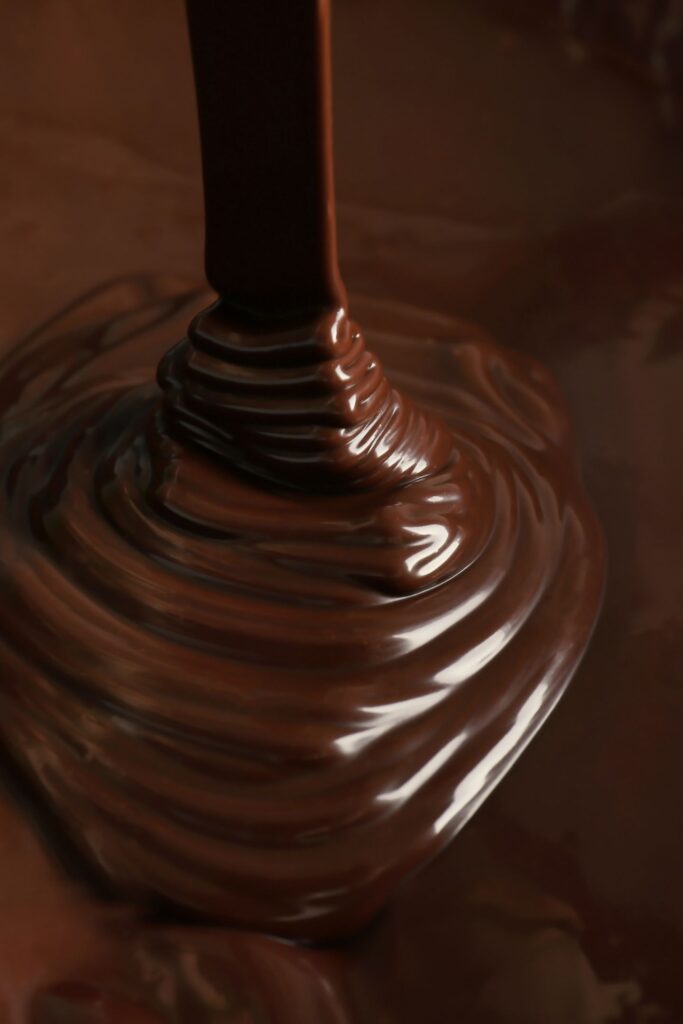 Melted dark chocolate. 